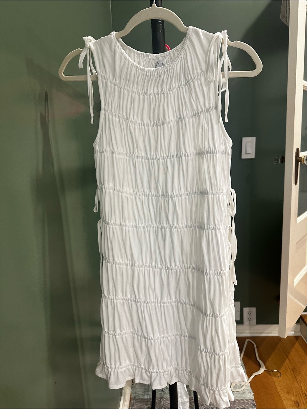 NEW With Jèan white mini dress ruching and tie details